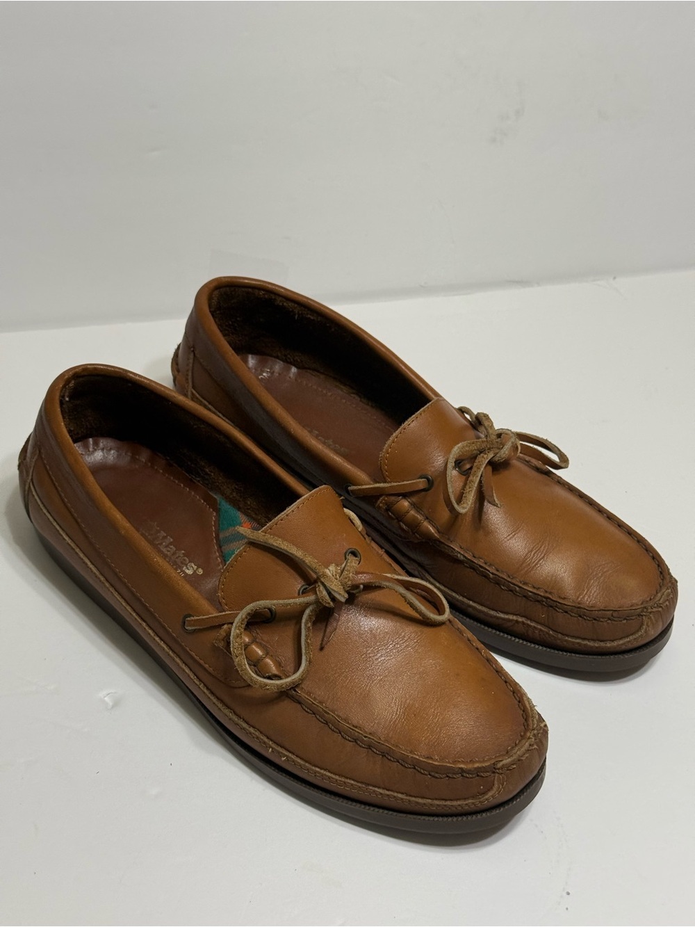 Y2K Mates Men's Sz 10M Tan Leather Slip-On Moccasins Boat Shoes